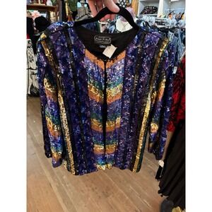Joseph Le Bon Sequin Jacket purple teal Glam Evening‎ Party jacket new year 2XL